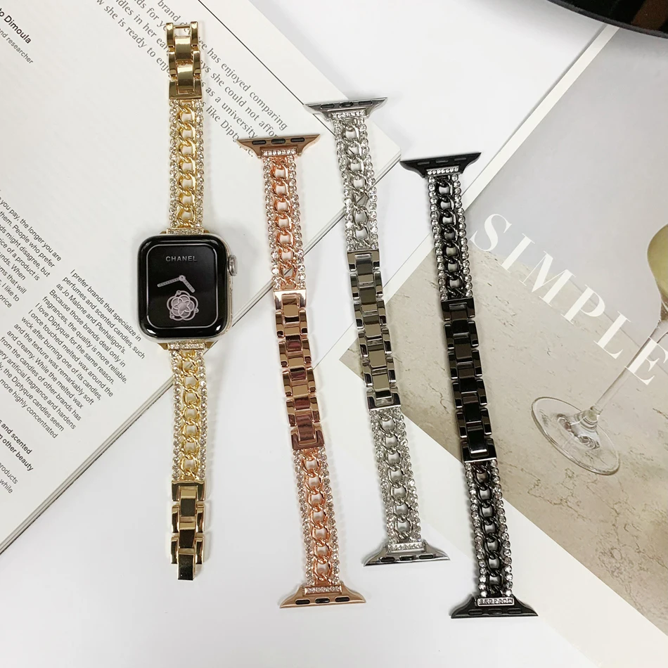 Cinturini diamantati per Apple Watch 9 Band Ultra 2 49mm 38 41mm 40 44 45mm 42mm bracciali in metallo di lusso serie IWatch 9 8 7 6 SE 5 4 3