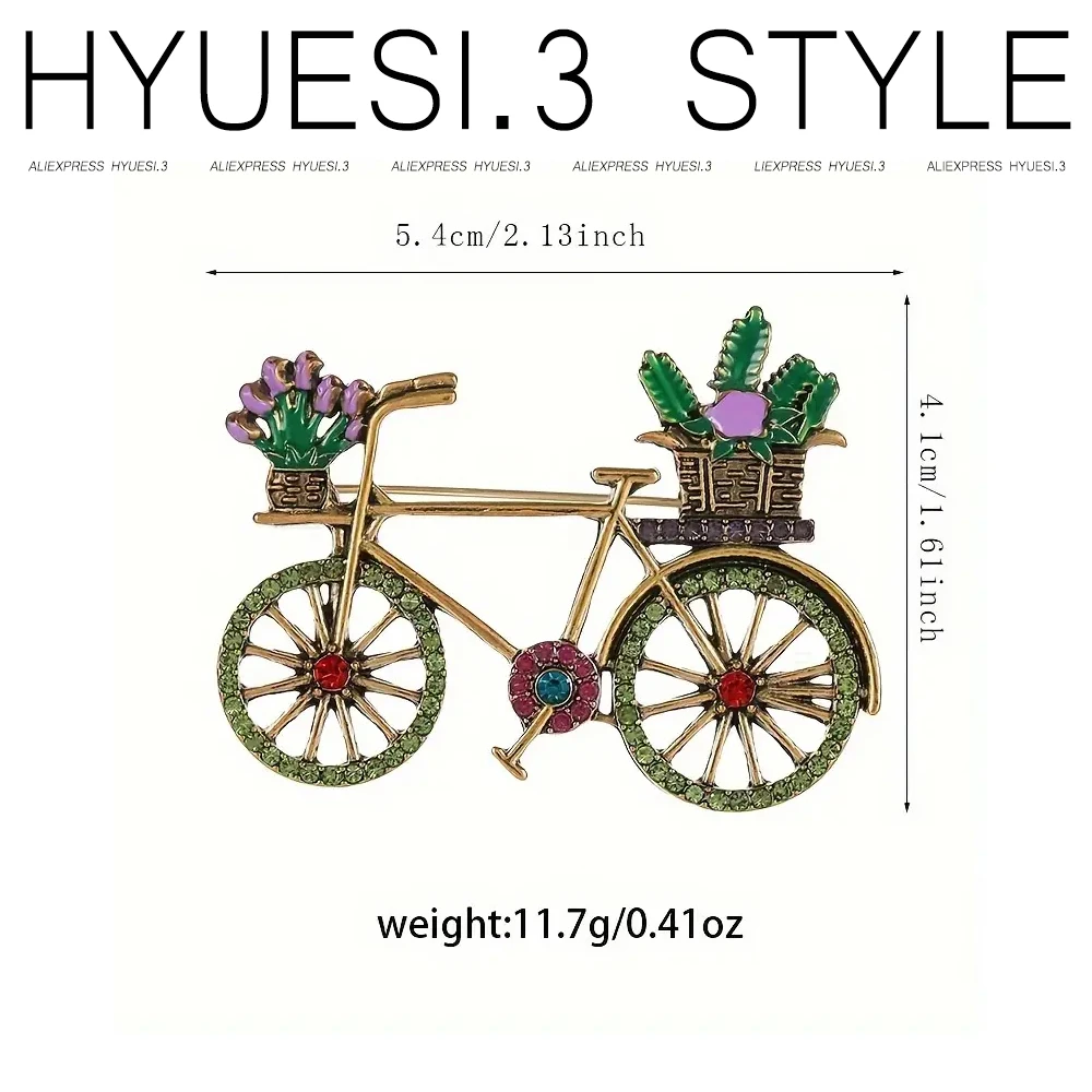 Creative Bicycle Shaped Brooch Colorful Full Rhinestone Lapel Pins Badge For Women Dress Sweater Clothing Decorative Accessories