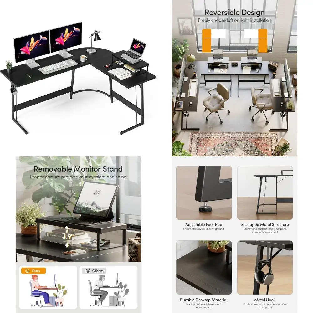 

67 Inch L-Shaped Gaming and Office Desk with Large Monitor Stand for Home Use