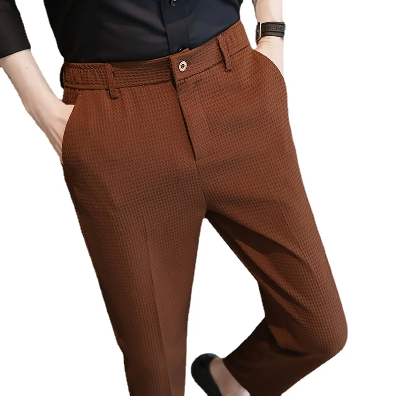 Dark Green Suit Pants, Men\'s Fashion Slim Trousers, Korean Style Young Men Pantalones Hombre Black White Khaki Brown Pant