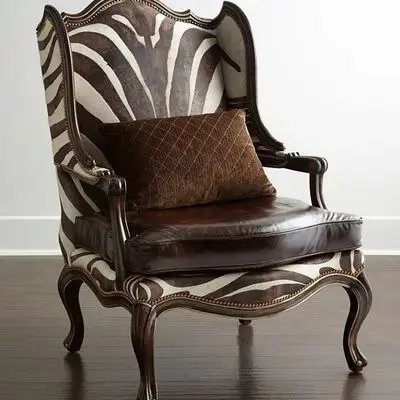 كرسي نمر من القماش الصلب القديم، أريكة واحدة، كرسي أوروبي عالي الظهر، شرفة غرفة النوم، كرسي الترفيه