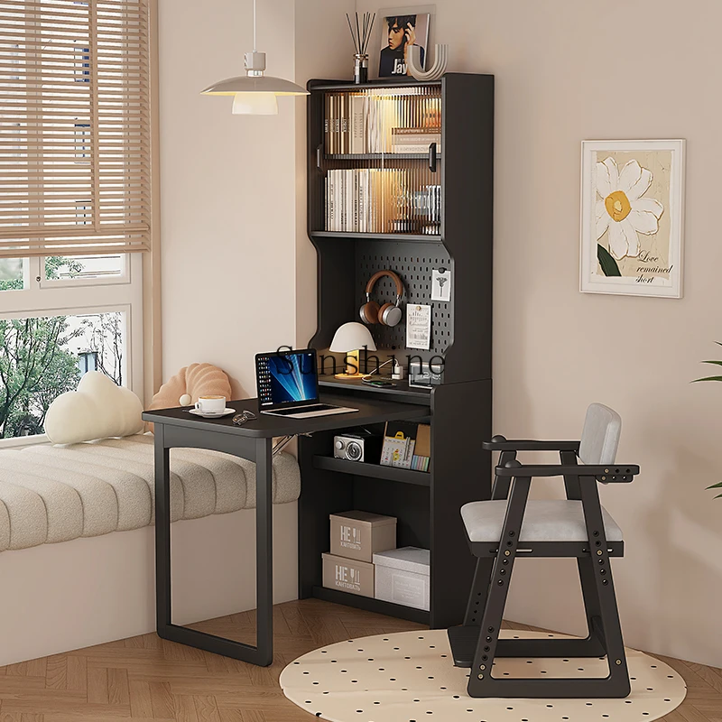 

Folding corner bookshelf integrated small apartment bedroom window solid wood work computer desk