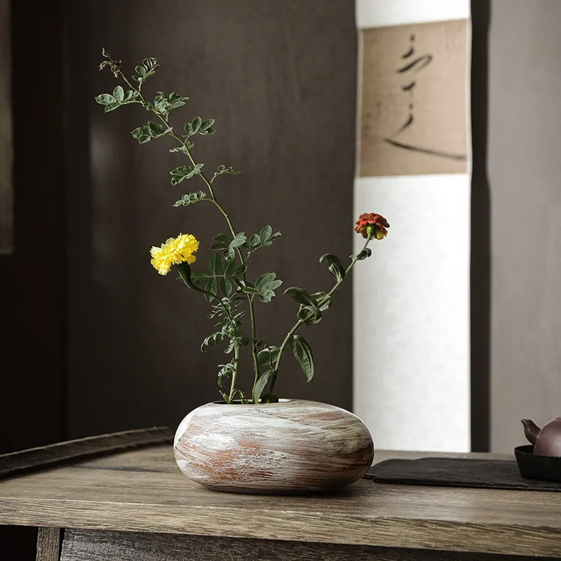 Potted Pot Ellipse Ceramic Flowerpot Vase Pebble Shape Flower Arranger Bonsai Accessories Home Decoration Succulent Pots Vases