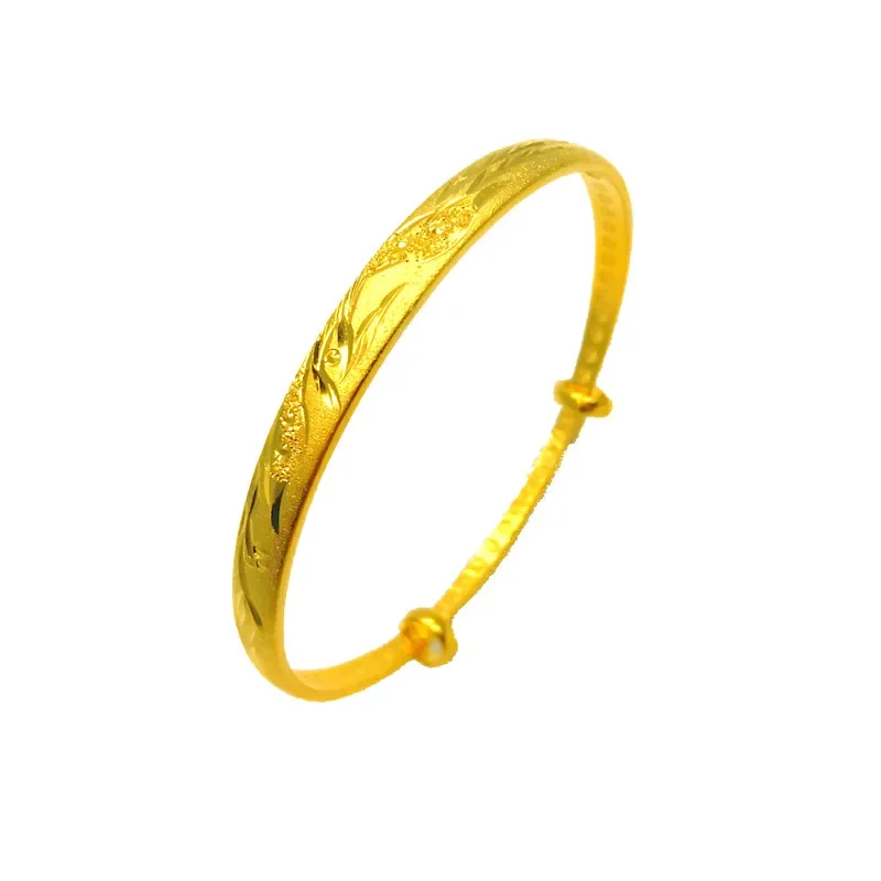 Pulsera chapada en oro 100% de 24K y 18K, adorno de oro puro duro 3D, pulsera de lucha para mujer, joyería de boda Push-Pull