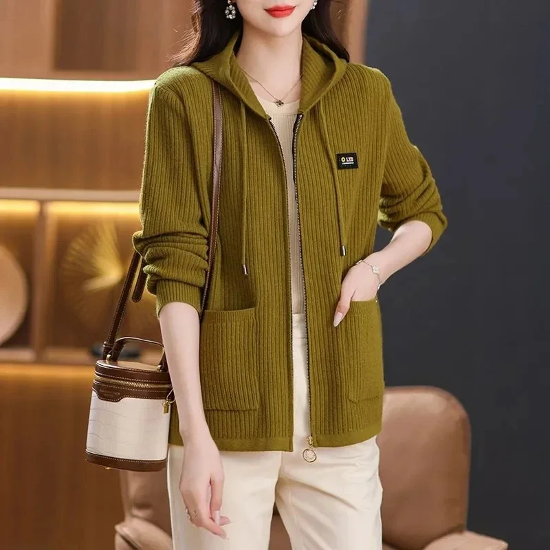 Women Hooded Knitted Cardigan Spring V935