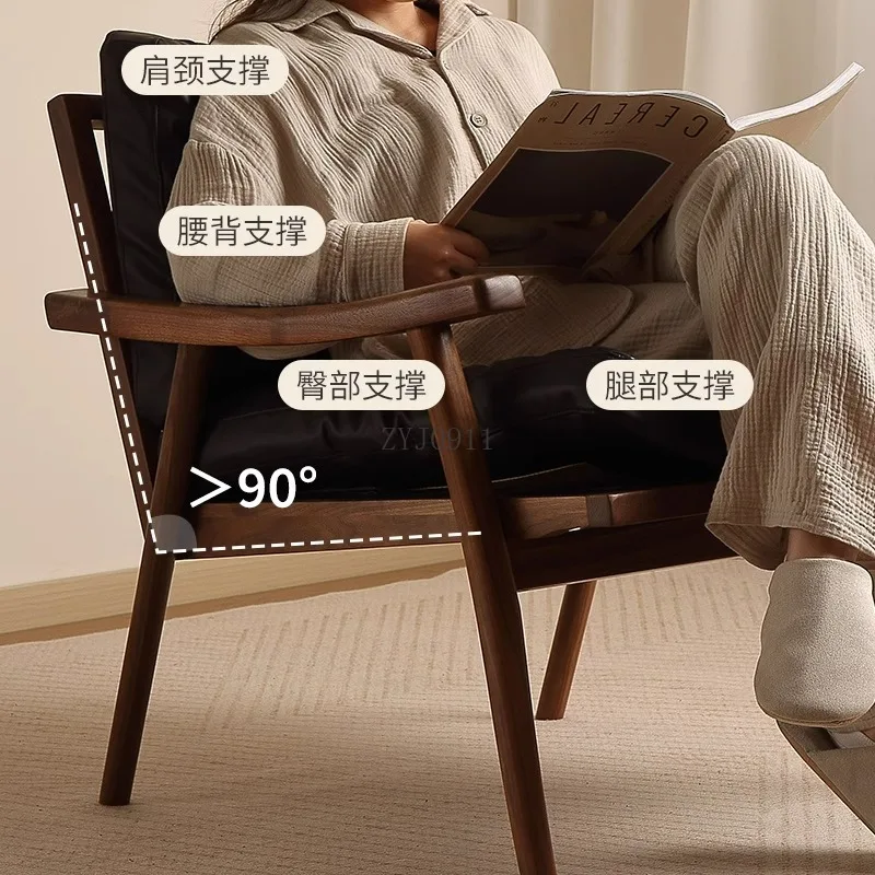 الجوز الأسود الشمال كرسي ترفيهي فردي غرفة المعيشة المنزلية كرسي الدراسة ضوء الجلود الفاخرة كرسي أريكة من الخشب الصلب