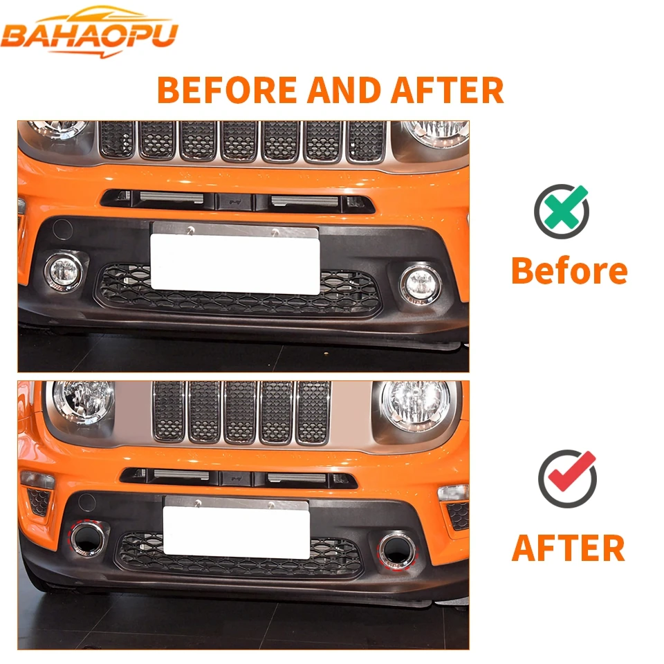 BAHAOPU Car Front Fog Light Lamp Decoration Ring Cover for Jeep Renegade 2019 2020 2021 2022 2023 2024 Up Exterior Accessories