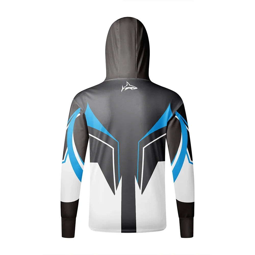 Ink Grey Koi Print Hooded Fishing Shirts Mens Long Sleeve Sun Proof Face Cover Mesh Vent UPF Cooling Quick Dry Stream Anglers