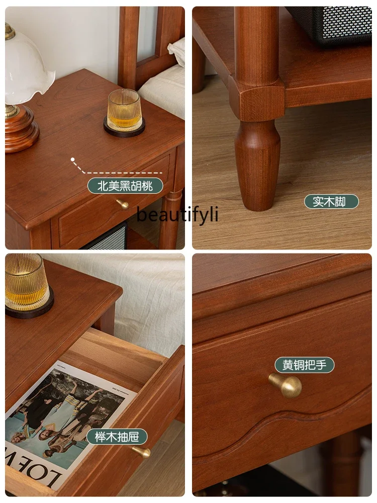 zxqRetro الفرنسية الكرز الخشب الصلب خزانة بجانب السرير الأوسط والقديمة شقة صغيرة غرفة نوم السرير خزانة التخزين #4