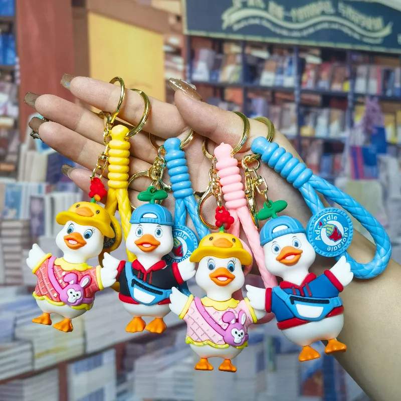 Cartoon cute diagonal backpack duck keychain with hat fashion duck couple bag pendant