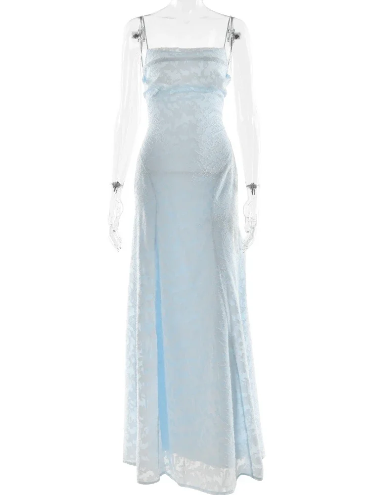 Chaxiaoa Spaghetti Strap Backless Sexy Maxi Dress Women Gown Fashion Off-shoulder Sleeveless Lace-up Evening Club Party Dress - Image 6