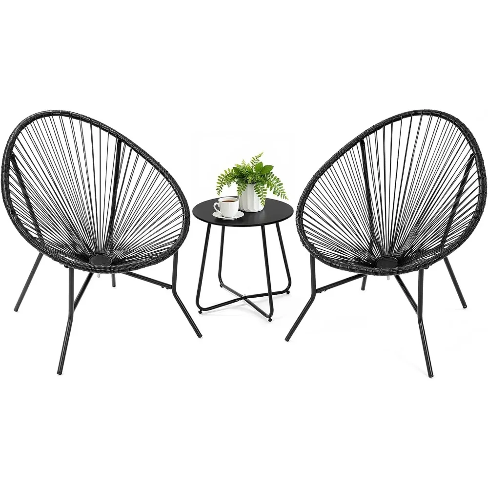 

3 Piece Patio Bistro Set, Outdoor Acapulco Chairs with a Coffee Table, All-Weather PE Rattan Patio Furniture Set for Balcony