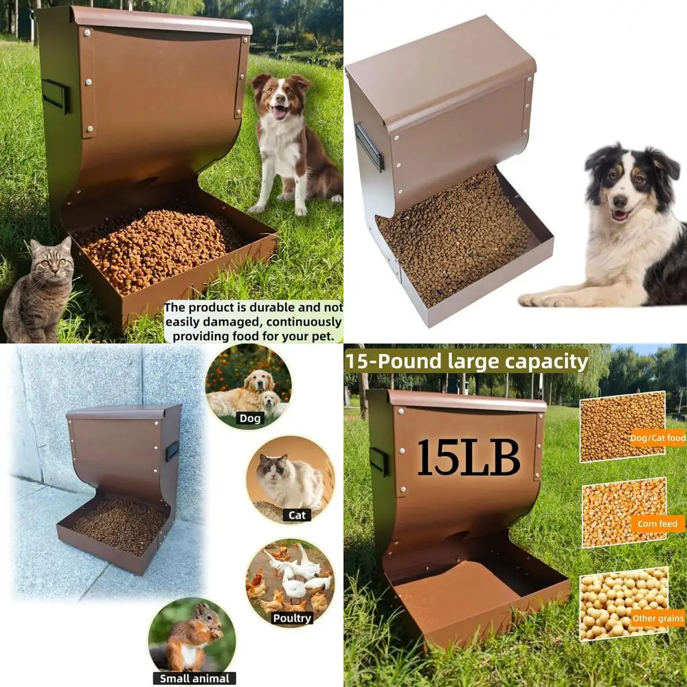 

Large Capacity Outdoor Dog Feeder for 15lb, Gravity-Based Feeding System for Medium to Large Dogs, Cats, and Chickens