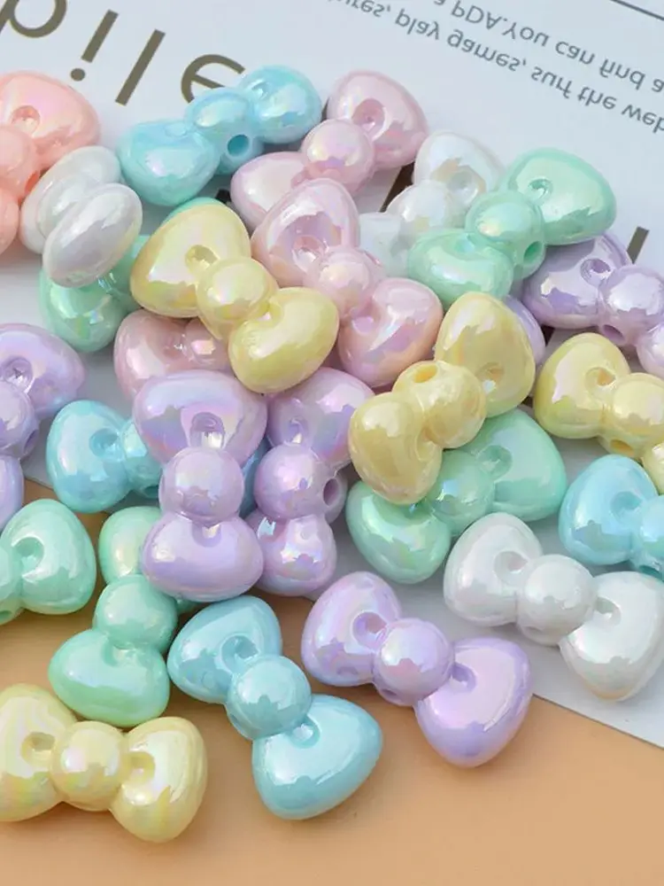 10 pièces acrylique ruban brillant noeud papillon perles 15x26mm couleur crème entretoise ample perlée pour la fabrication de bijoux collier à faire soi-même Bracelets