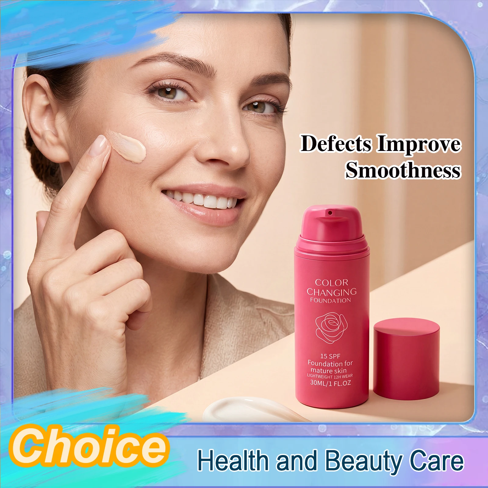 Color Changing Foundation Spf15 Sun Protection Conceals Skin Imperfections Even Skin Tone Improve Skin Texture Enhance Smoothnes