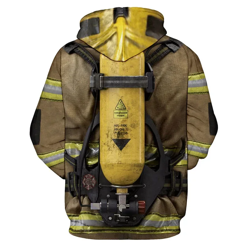 DY20Fireman تأثيري معطف بقلنسوة البلوز مقنعين البلوز رجال الاطفاء كوس موحدة مجموعة هالوين كرنفال البدلة للرجال الكبار