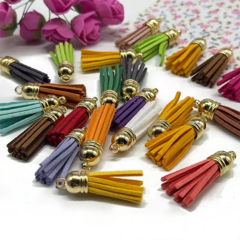 10/20/100pcs Gold Cap Leather Tassel Fringe 38mm Mini Earring Keychain Tassels For DIY Jewelry Making Supplies Accessories