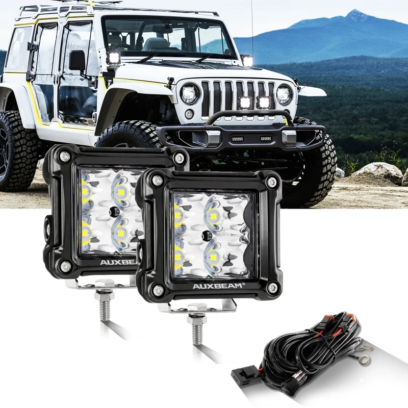 

3 Inch 40W Square LED Work Driving Light Spot/Flood White Lights Black Face Frame with Harness For Vehicle Truck SVU Trains Boat