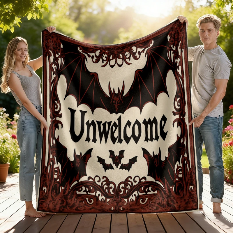 Vintage Gothic Bat Unwelcome Pattern Throw Blanket,Warm Sofa,Bed Rest Space,Den Room,Anniversary Dark Style Present