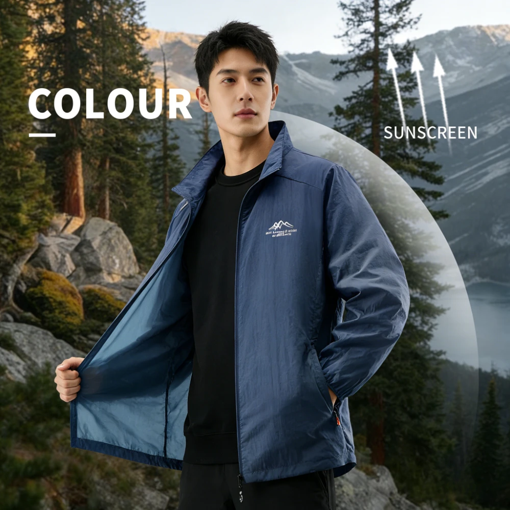 

UPF100+ Men Summer Windbreaker Zip Pockets Uv Sun Protection Jackets Breathable Ultra-light Clothes Outdoor Skin Thin Coats Camp