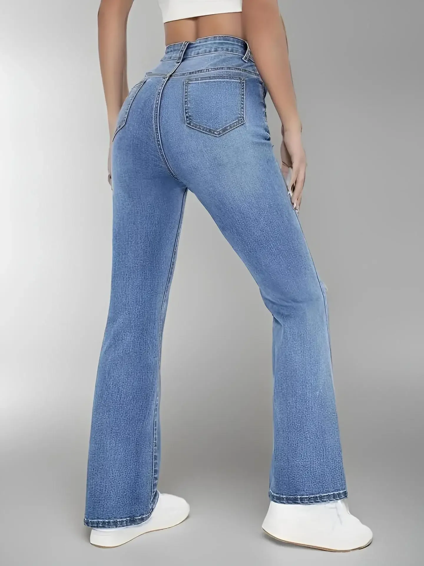 Nouveau femmes épicé fille enveloppé hanche cloche bas pantalon décontracté polyvalent taille haute lavé Denim pantalon pour les femmes