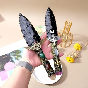 سكين الكريستال السج الطبيعي ، خنجر النينجا الأسود ، الأحجار الكريمة للطاقة المصقولة ، جمع هدية الكريستال ، الدعائم ، 1 قطعة أعلى 8 مبيعات سكين حجر السج - رقم 7