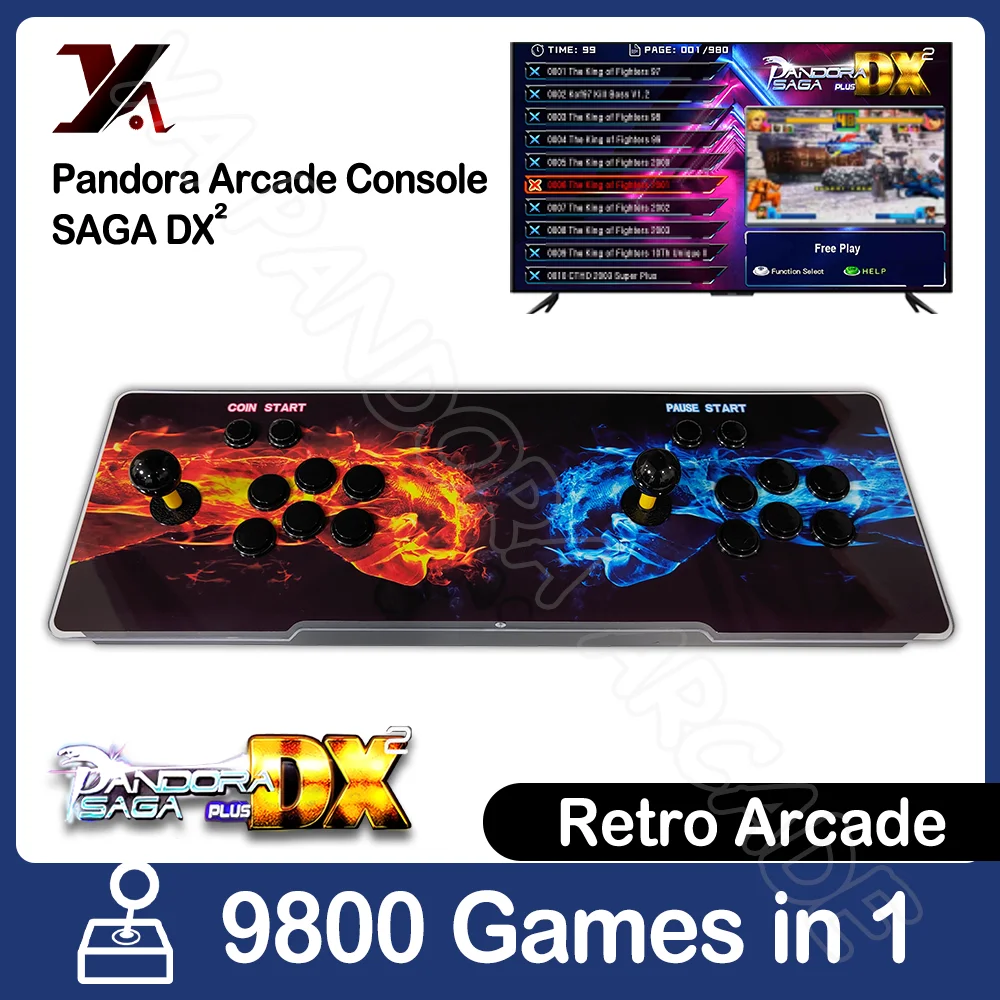 9800 In 1 Voor Pandora Saga Dx Plus Box Game Arcade Console Ondersteuning 720P Hd Output Rgb Light Panel 8 Way Joystick 16 Knoppen