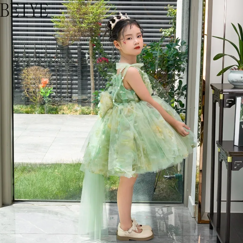 

Fairy Three Dimensional Flower Girls Princess Dress Suspender Tutu Birthday Dress Children Host Performance Sweet Dress