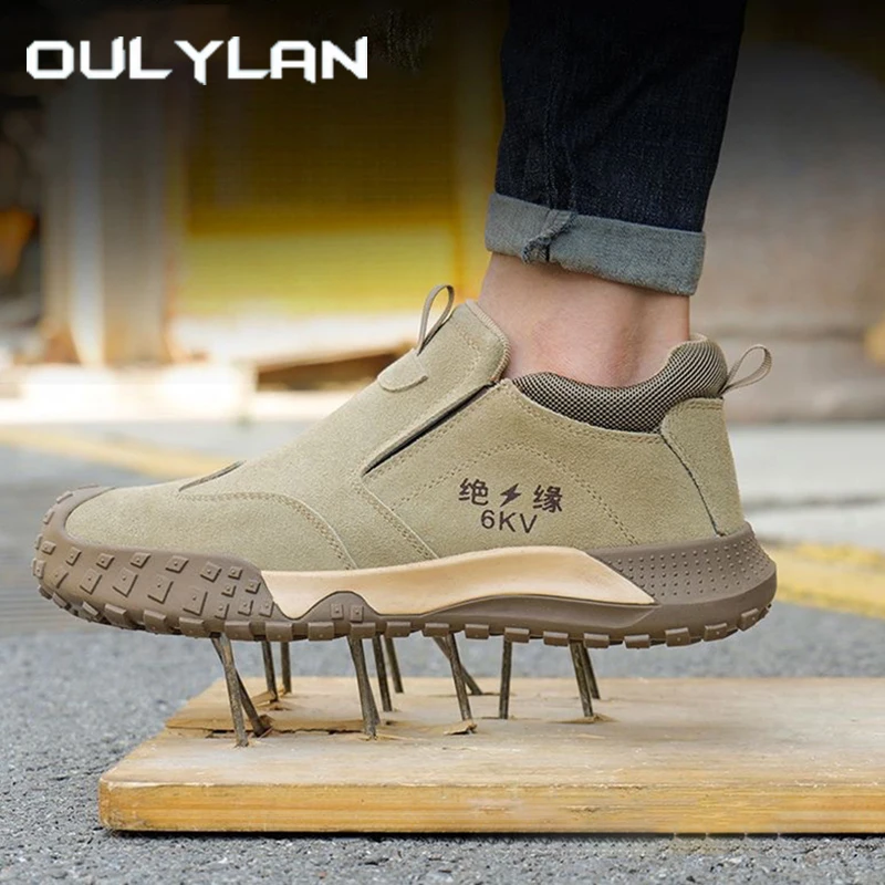 

Oulylan Men No Steel Toe Safety Boots Outdoor Lightweight Work Protective Footwear Wear Resistant Insulation Welding Shoes