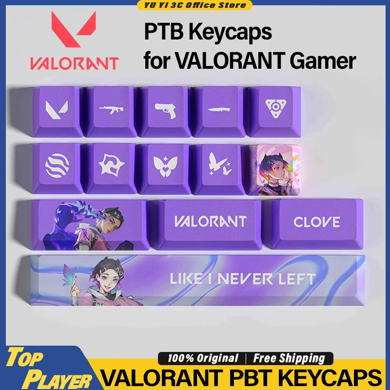 Capuchons de touches Valorant personnalisés pour Jett Raze Reyna Sage Clove Gekko ISO, processus de Sublimation thermique à cinq faces PBT à haut teneur