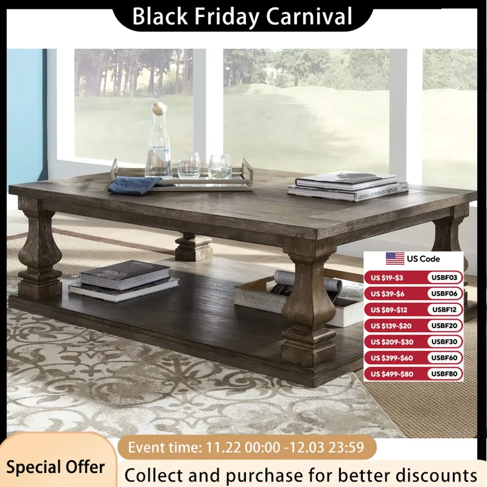 Johnelle Farmhouse Coffee Table with Weathered Gray Finish, Gray, Made with Elm Veneer, Wood and Engineered Wood