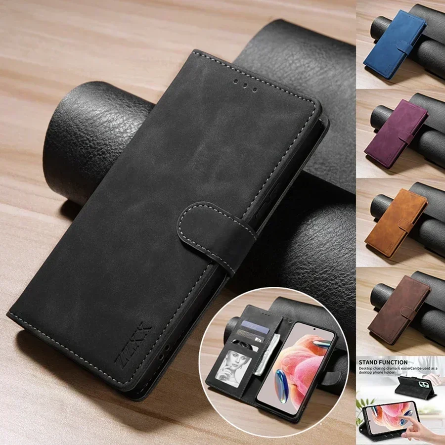 

Wallet Skin-friendly Card Slot Stand Magnetic Flip Leather Case For Xiaomi Redmi Note 12S 12 Pro Plus 11 Pro 11S 10S 9S 8T 7 5