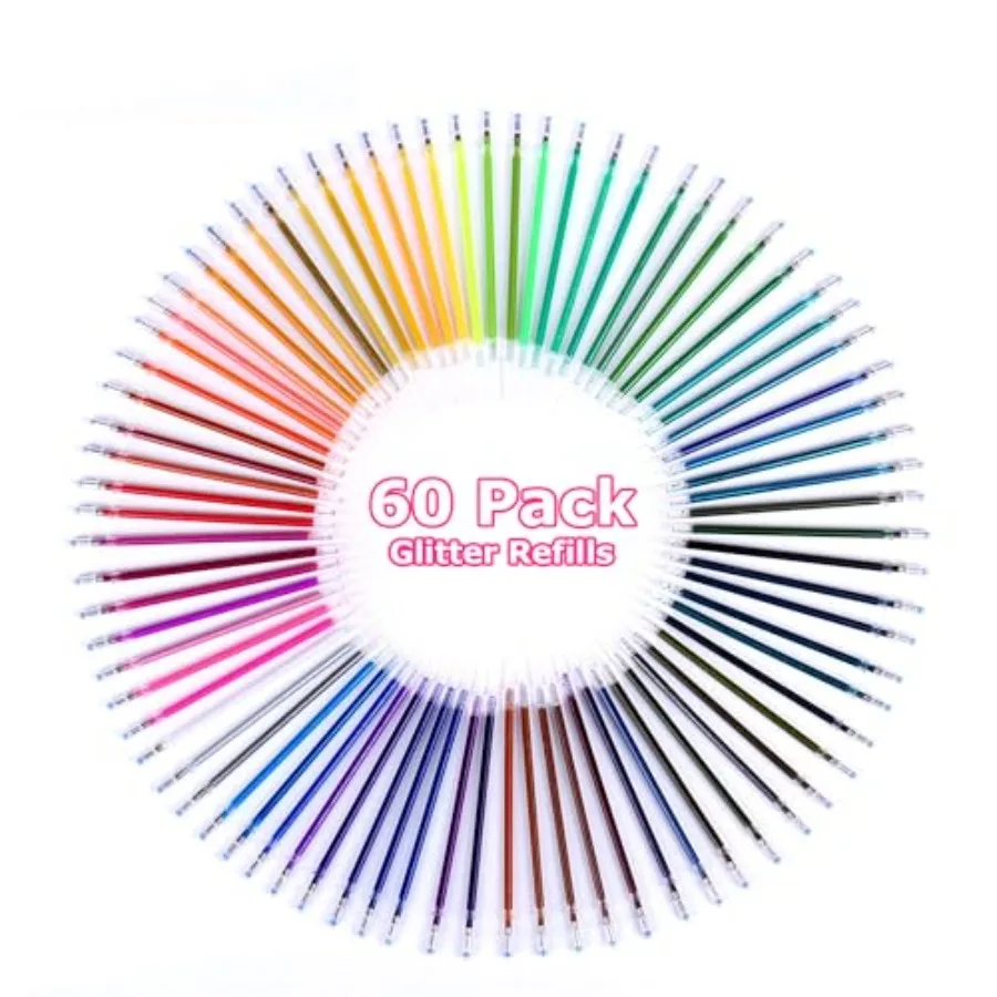 

Glitter Gel Pen Refills 60 Colo Gel Ink Pen Refills Metallic Pastel Fluorescence Neon Gel Ink Pen Refills for Adults Coloring B