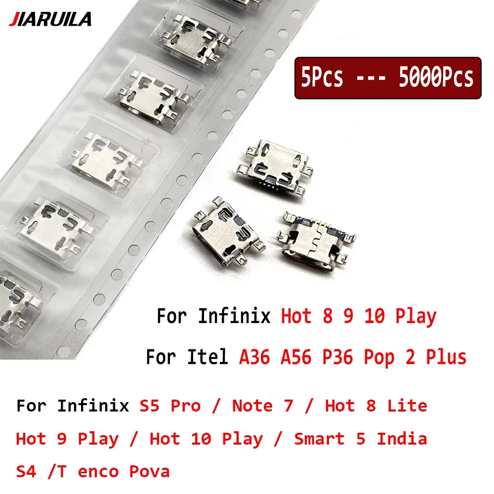 5Pcs - 5000Pcs USB jack socket connector Port For Infinix S5 Pro Note 7 X690B Hot 8 Lite 9 10 Play Smart 5 India S4 Tenco Pova