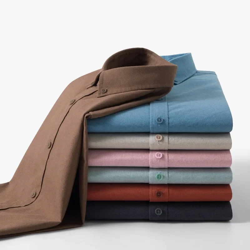 

100% Pure Cotton Shirt Men's Solid Color Shirt Long Sleeve Regular Fit Men Casual soft Comfortable Social Shirts Men Clothing