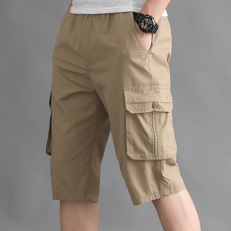 Mens Streetwear Casual Shorts Fashion Loose Straight Cargo Shorts Below Knee Cotton Joggers Shorts Man Cropped Pants