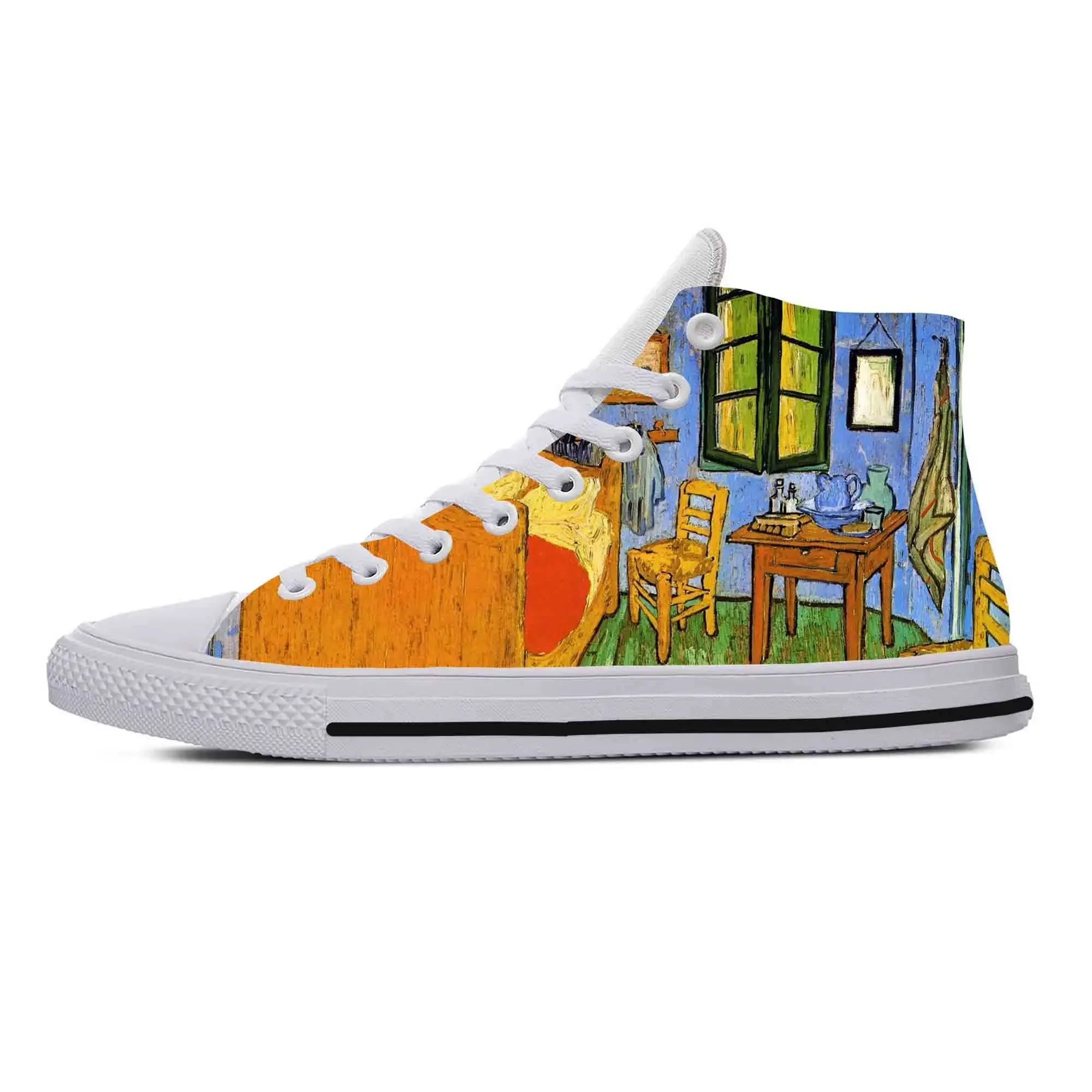 Vincent Van Gogh Starry Night Oil Painting Funny Casual Cloth Shoes High Top Comfortable Breathable 3D Print Men Women Sneakers