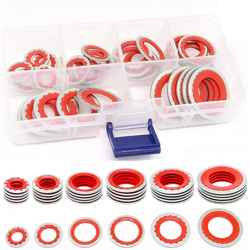 

A51K-60Pcs A/C Gasket Assortment,AC Compressor Seals Automotive Air Conditioning Compressor Port Seal Washer Kit