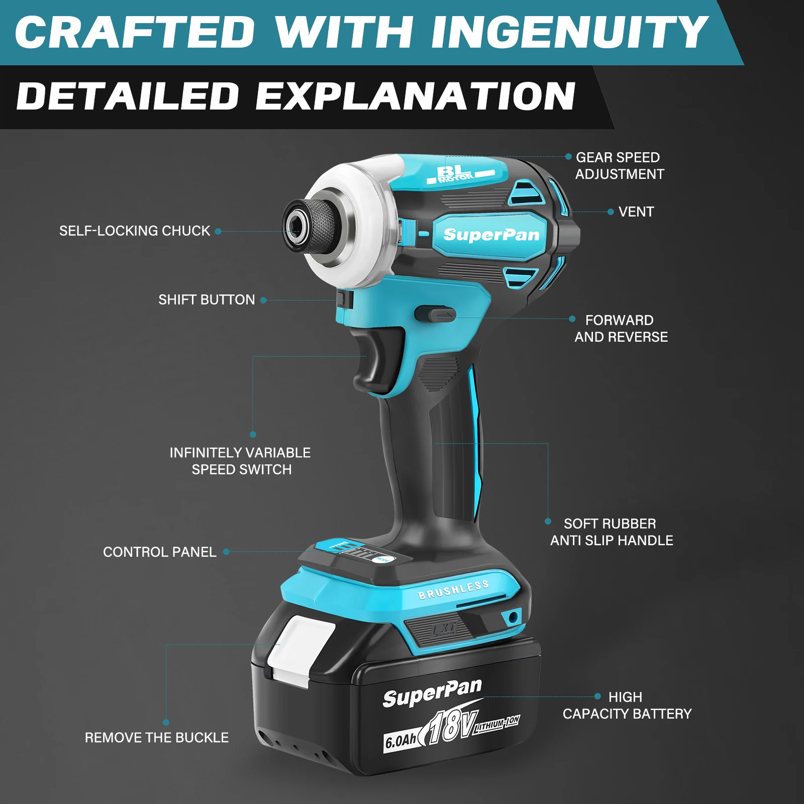 

Бесщеточная дрель SuperPan DTD172 с высоким крутящим моментом, аккумуляторная электрическая отвертка 3600 об/мин, домашний DIY, для аккумуляторных контактов Makita 18 В