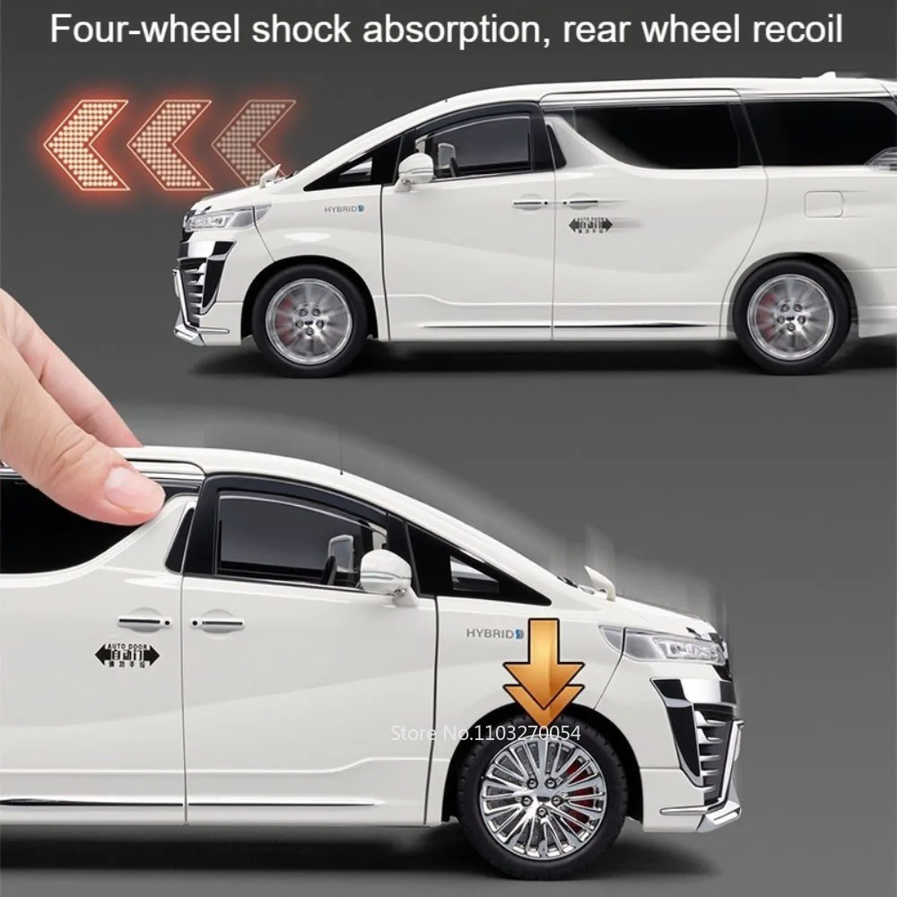 Vellfire Alphard MPV modelo de aleación Diecast coche de juguete puerta automática absorción de impacto sonido luz tirar hacia atrás vehículos presente niño 1:18