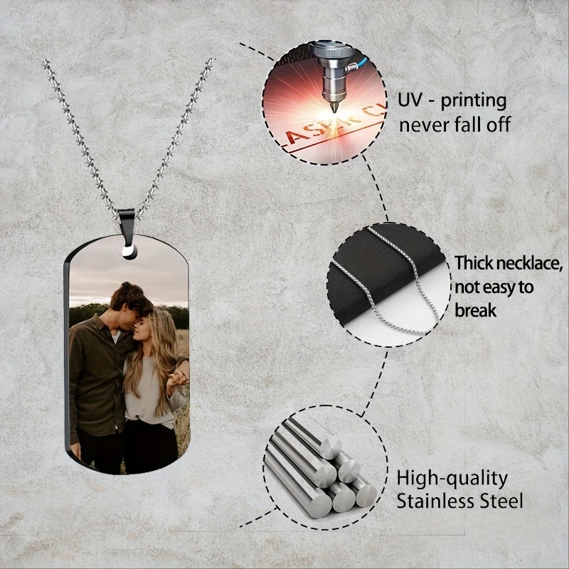 Custom Personalized Picture Pendant Necklace, Custom Photo Dog Tag Necklace, Engraved Text Keychain Necklac view 5