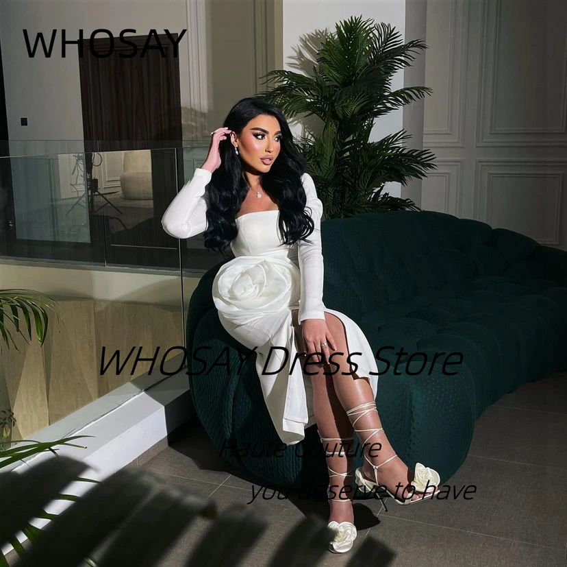 WHOSAY-Robe de Soirée pour Fille, Tenue de Bal à Manches sulf, Grande Fleur, Fente Latérale, Cocktail, Dubaï