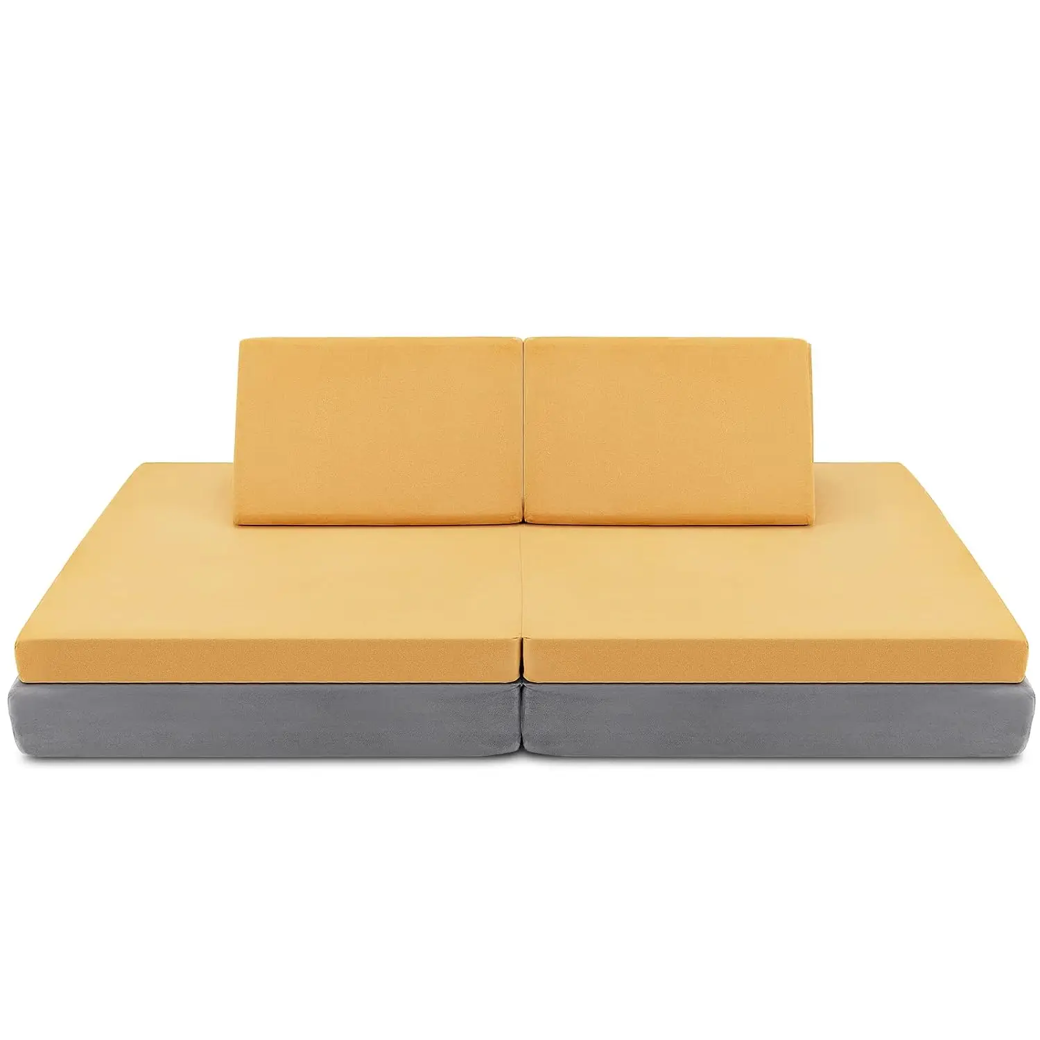 

6-Piece Convertible Kids Sofa Playset w/Folding Mats & Pillows, Washable Cover, Bedroom Playroom, Yellow, Customized