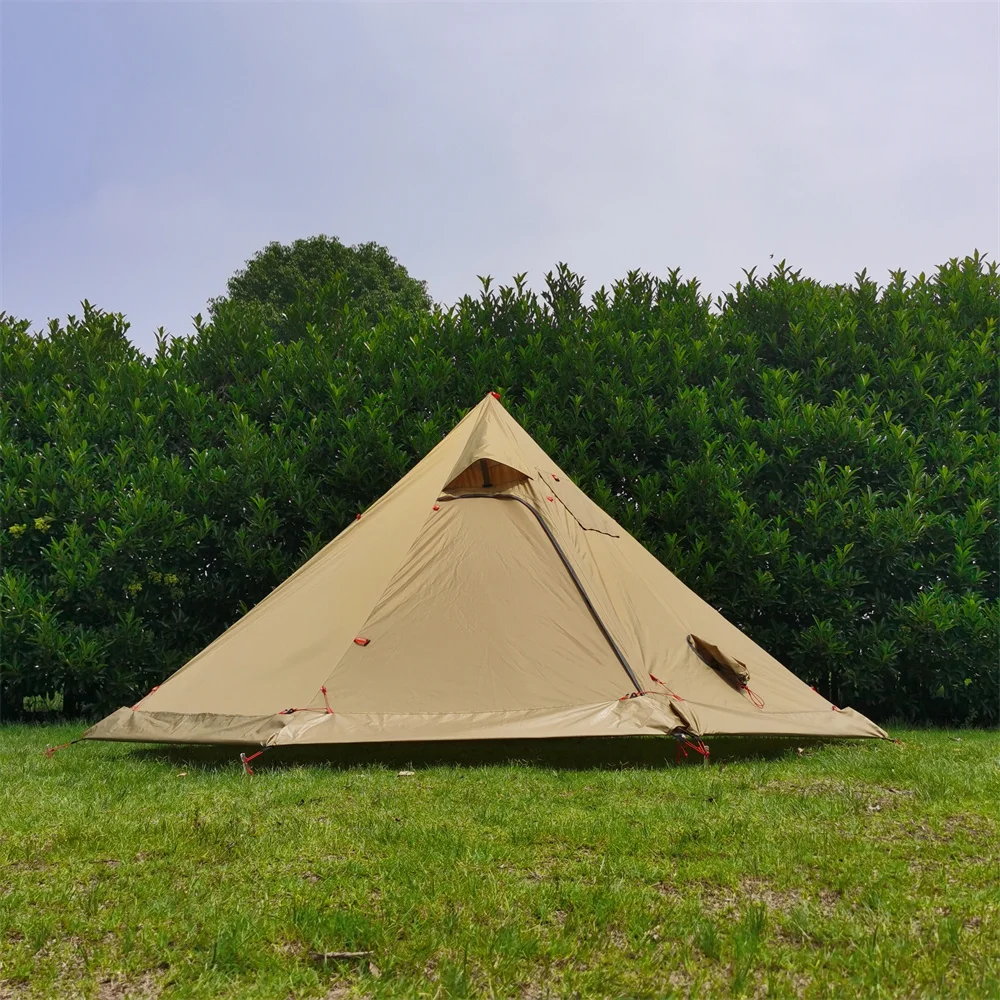 2 Types Lightweight Camping Pyramid Tent 210T Plaid 4 Season Winter Bushcraft Tent with Free Stove Jack Height 160cm Dia. 320cm