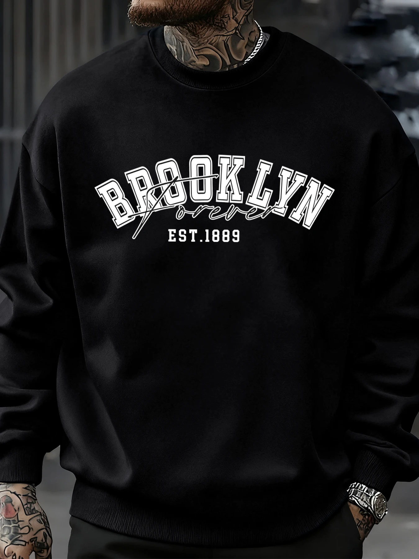 

Brooklyn Forever Letter Design Мужская толстовка Флисовая мягкая одежда Модная свободная универсальная уличная одежда Модный пуловер с круглым вырезом