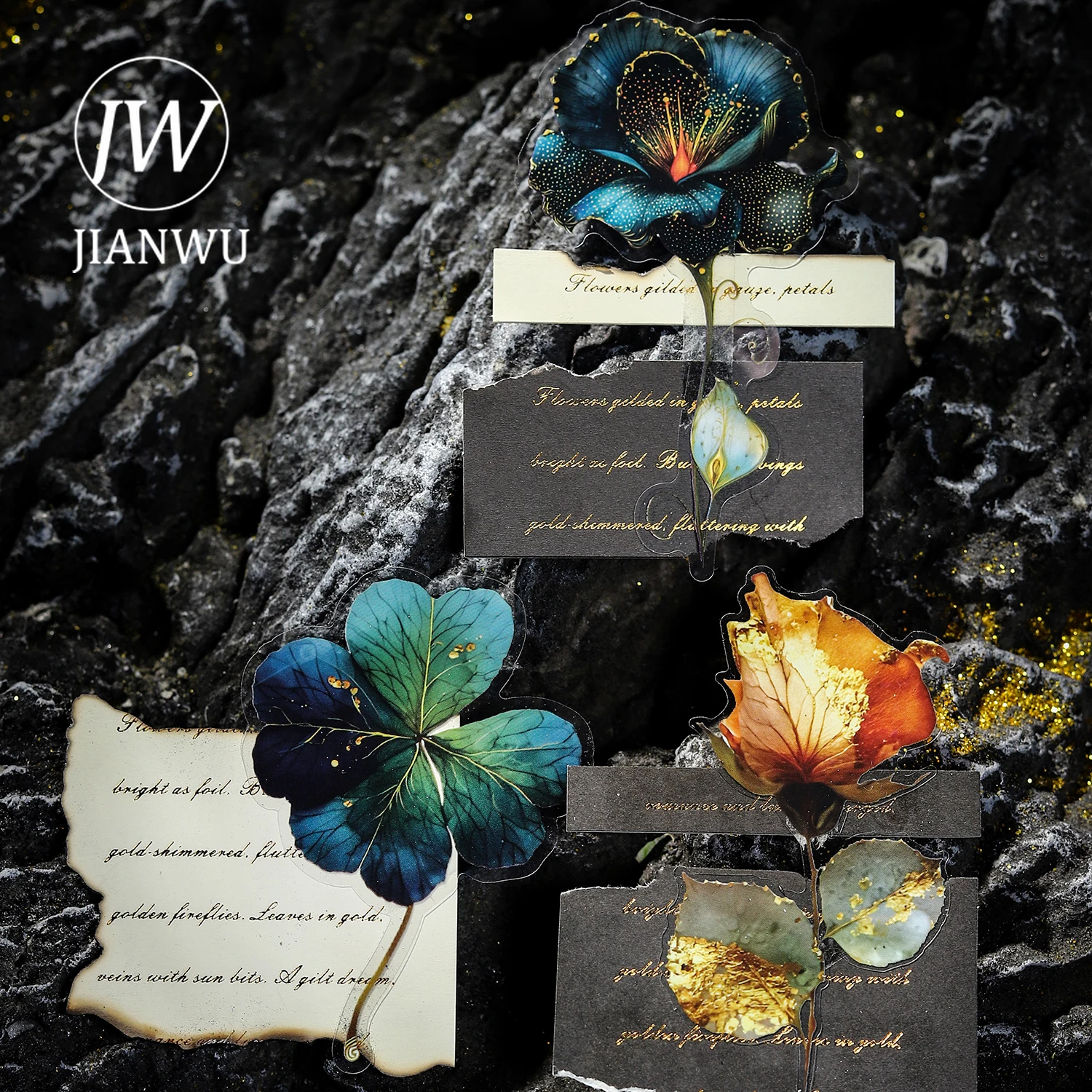 JIANWU Seria Złocone Kwiaty Cień Vintage Kwiatowy Krajobraz Materiały do Kolażu Scrapbook Naklejki PET Kreatywne DIY Dziennik Artykuły Papiernicze