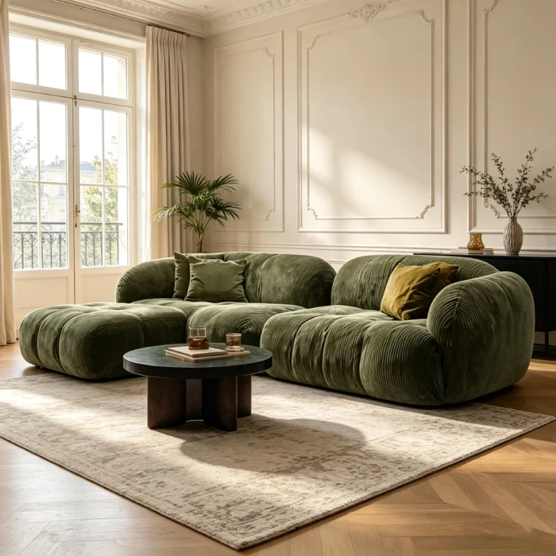

High quality modern simple L-shaped combination sofa low velvet cloud floor sofa living room modular corner sofa