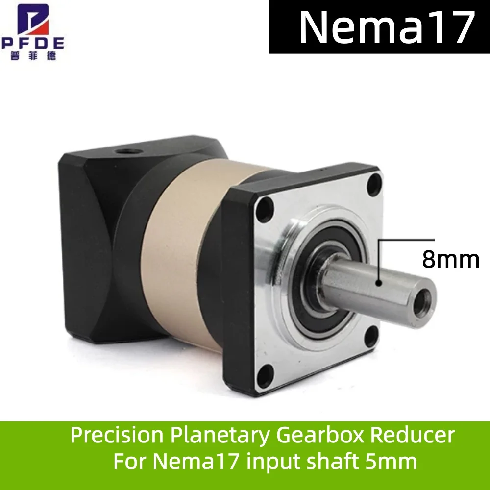 Redutor de engrenagens planetárias de alta precisão para motor de passo Nema17 de 42mm com redução de 4:1 a 50:1, eixo de entrada de 5mm.