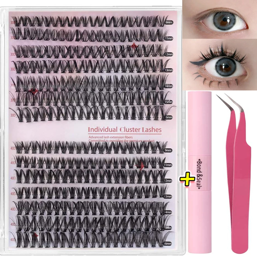 Lash Clusters Set DIY Lashes Extension Kit Individual Eyelash Extension Kit Full Set Lashes Kit with Lash Bond and Seal Makeup