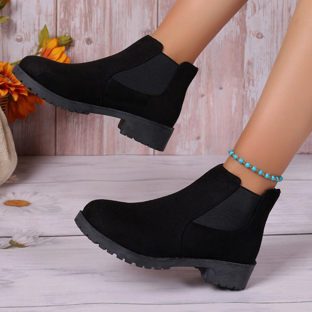 Women Solid Color Lazy Ankle Boots/Lightweight Non-slip Slip-on Design/Outdoor Casual fashion Short Boots/Punk Style Ladies Chike Boots